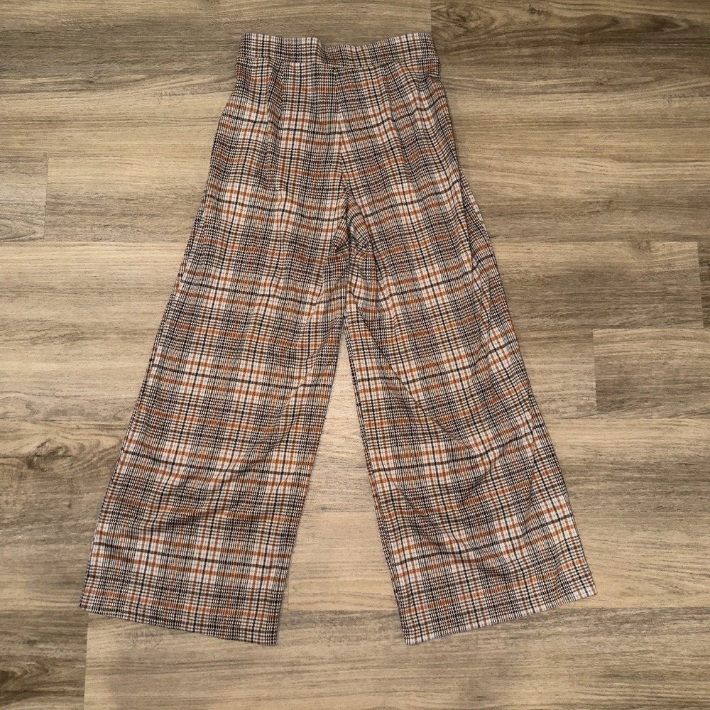 Maeve Anthropologie Plaid Wide Leg Pants Brown Motif High Rise Size 4 NEW - Picture 7 of 9
